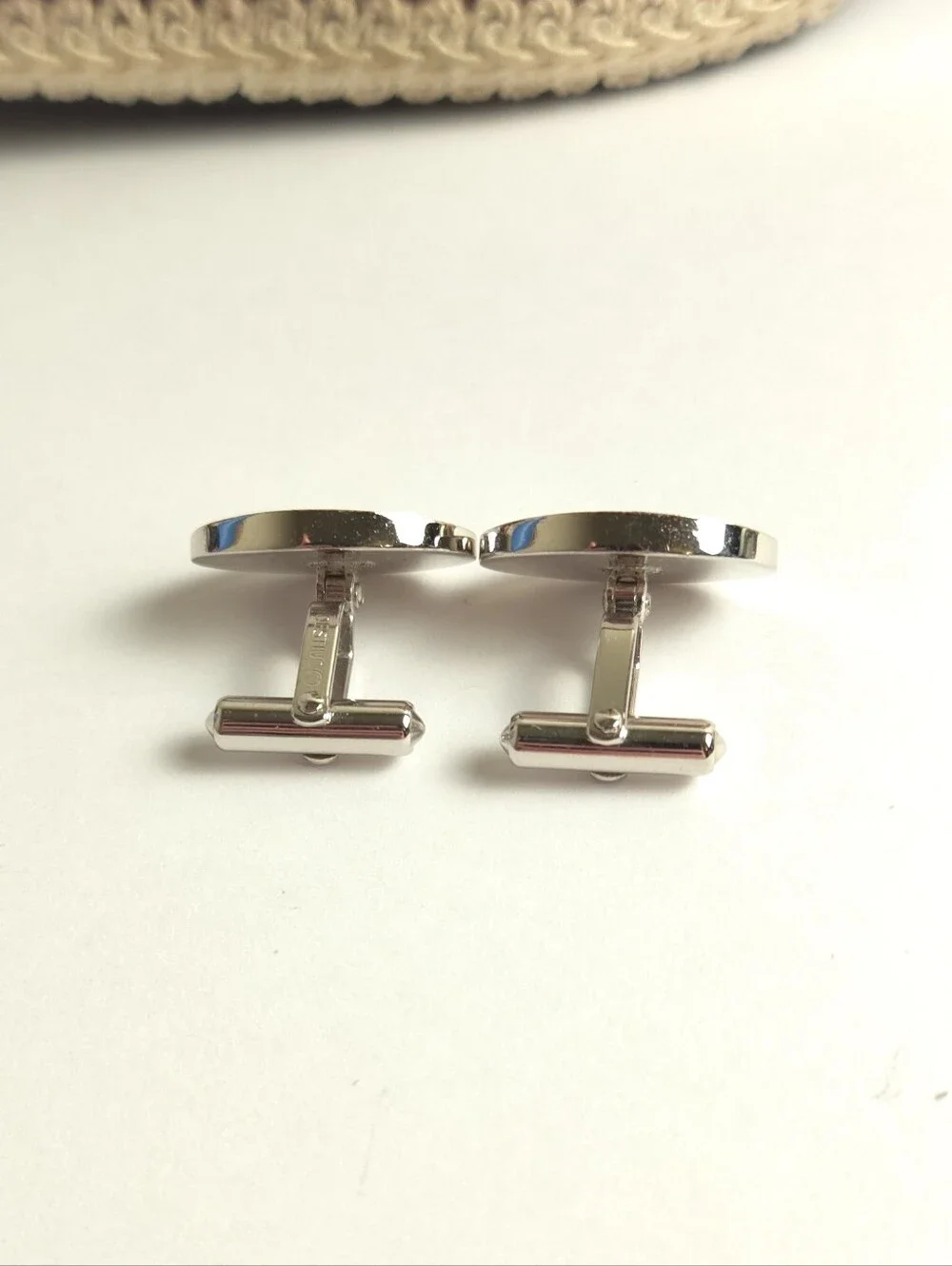 Vintage Destino Silver Plated Oval Fine Textured Cuff Links Designer Wedding